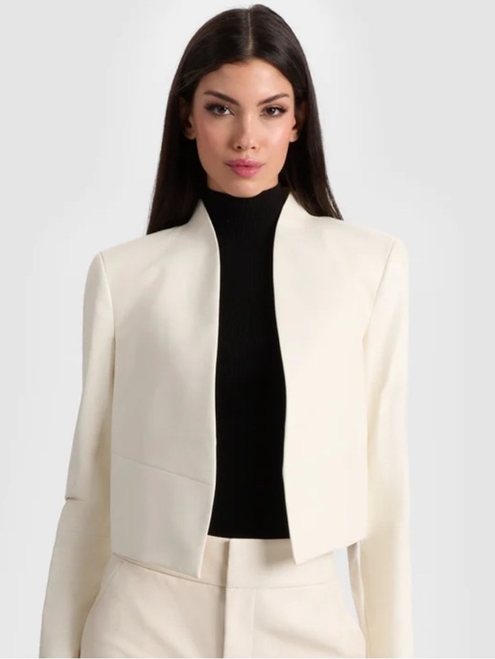 Alice + Olivia Jackets & Blazers - Alice + Olivia cream cropped Harvey Leather Blazer
